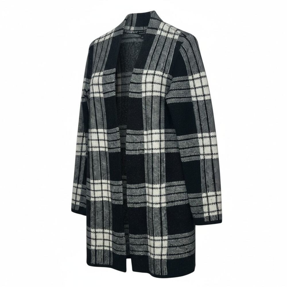 Talbots Women's Size XS Open Front Cardigan Sweater Long Sleeve B/W Plaid Cozy
